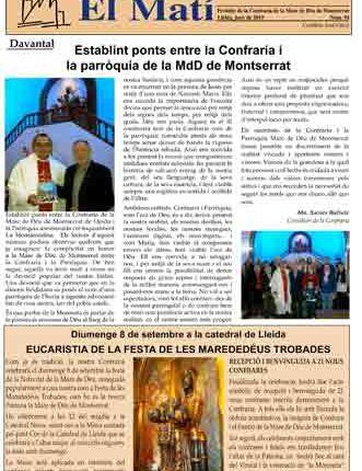 LA CONFRARIA DE MONTSERRAT DE LLEIDA PUBLICA EL N. 94 DEL SEU BUTLLETÍ “EL MATÍ”